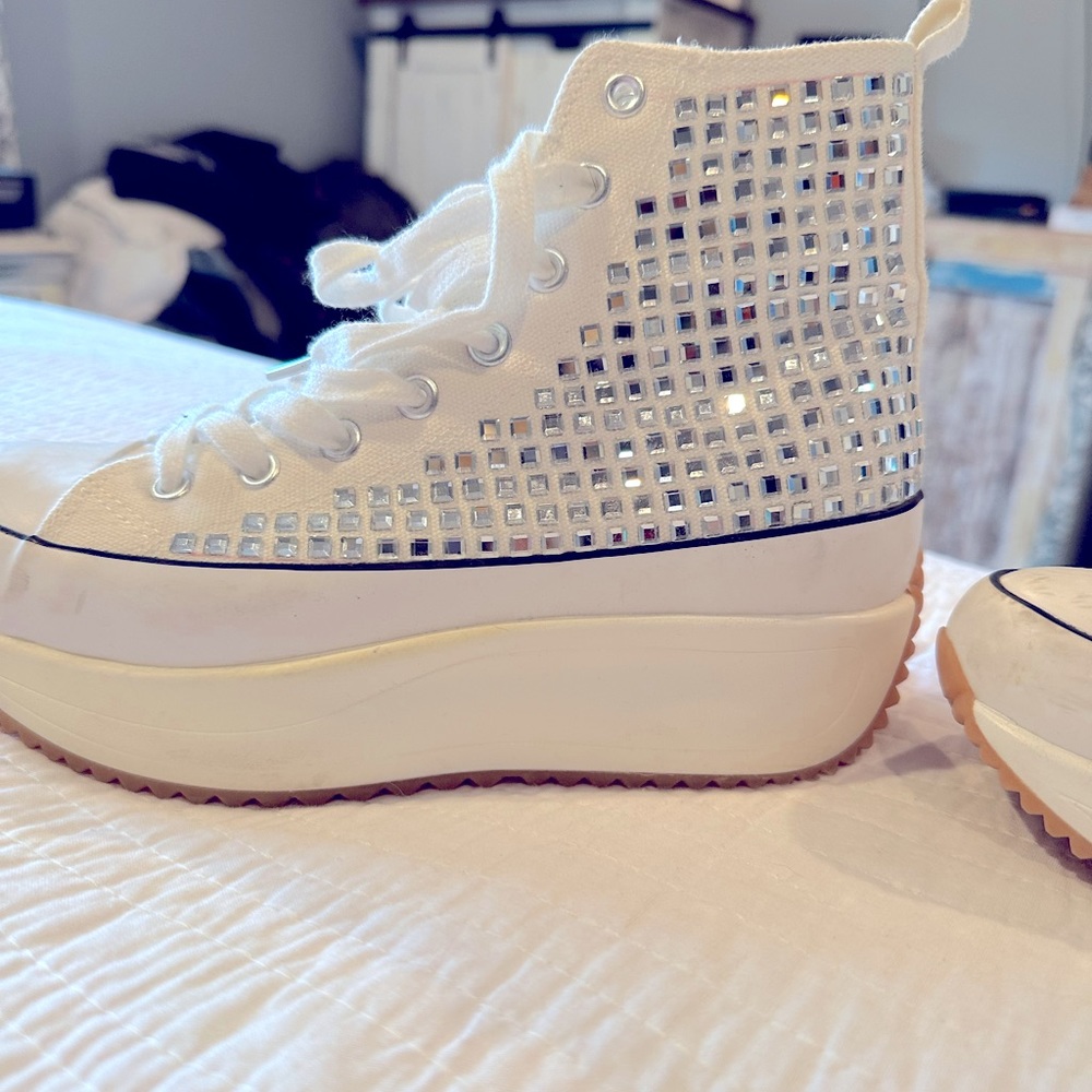 Madden girl sneakers with rhinestones and platformed a little